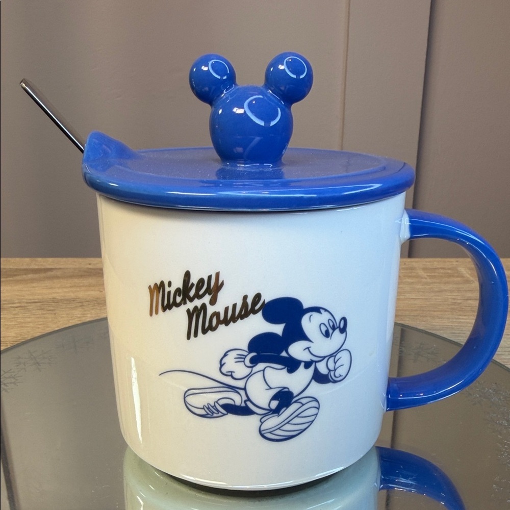 Disney Blue & White Ceramic Mickey Mouse Mug with Lid